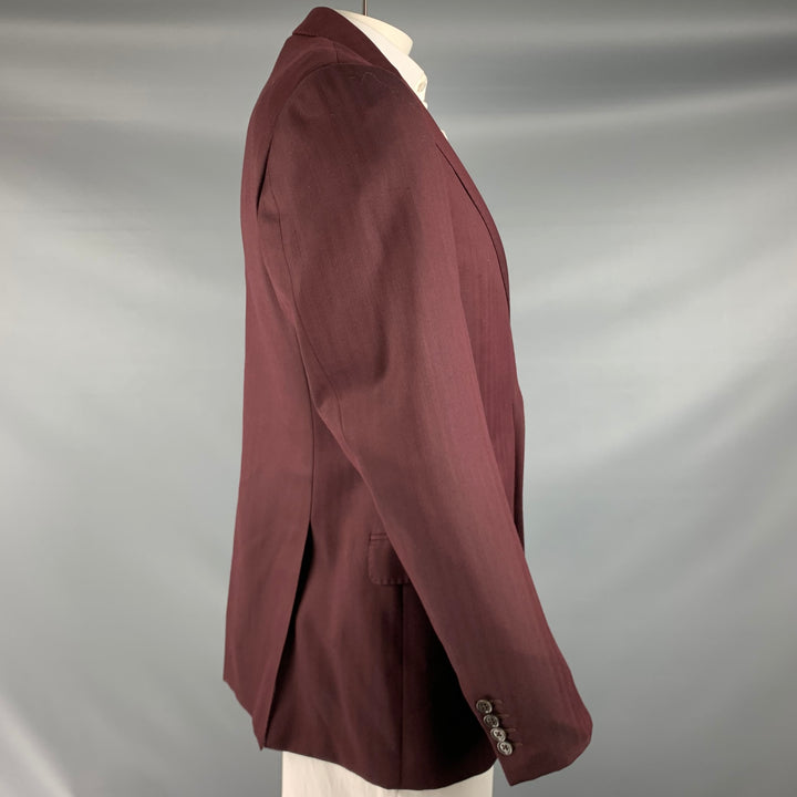 ARMANI COLLEZIONI Size 42 Burgundy Herringbone Wool Sport Coat