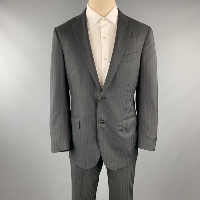 ERMENEGILDO ZEGNA Black Stripe Wool Notch Lapel 34 x 30 Suit