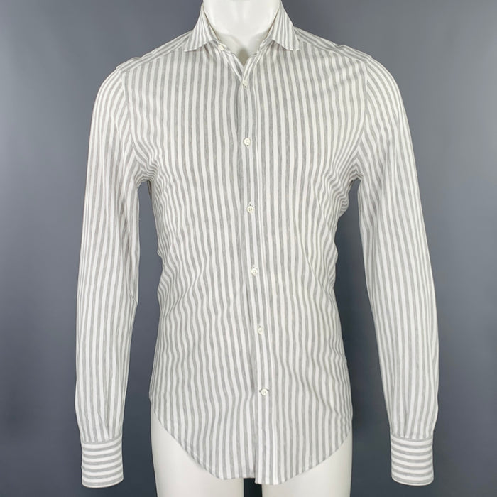 BRUNELLO CUCINELLI Size 36 White Grey Stripe Long Sleeve Shirt
