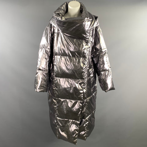 UGG Size L Silver Polyester Metallic Hooded Coat