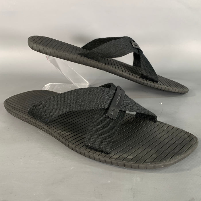 DIOR HOMME Size 10 Black Mixed Fabrics Rubber Canvas Straps Sandals