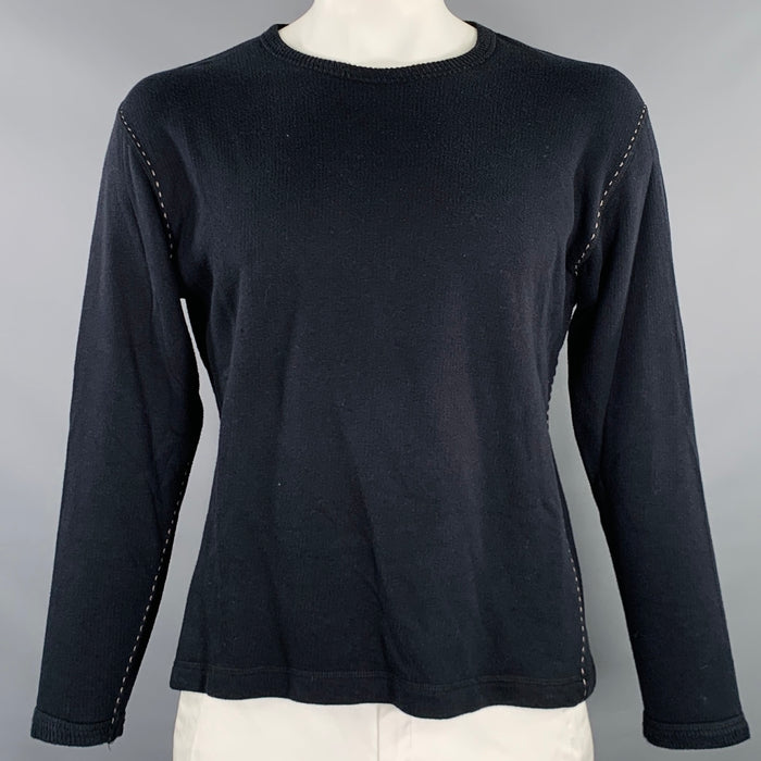 ISSEY MIYAKE Size L Black Taupe Contrast Stitch Cotton Crew Neck Pullover