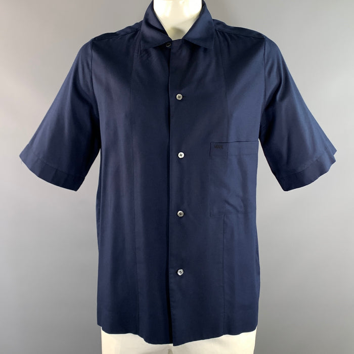 MAISON MARGIELA SS2021 Size L Navy Viscose Button Up Short Sleeve Shirt