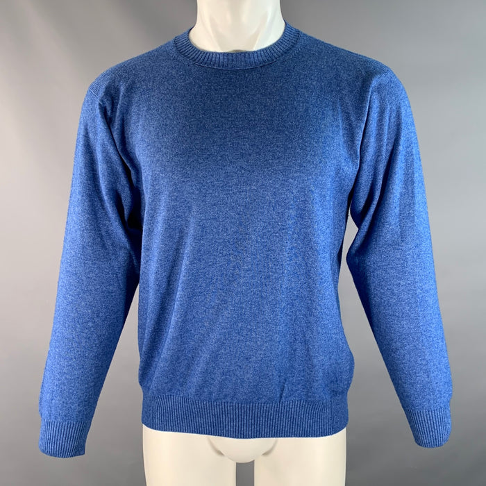 KITON Size M Blue Knitted Cashmere Silk Crew-Neck Pullover