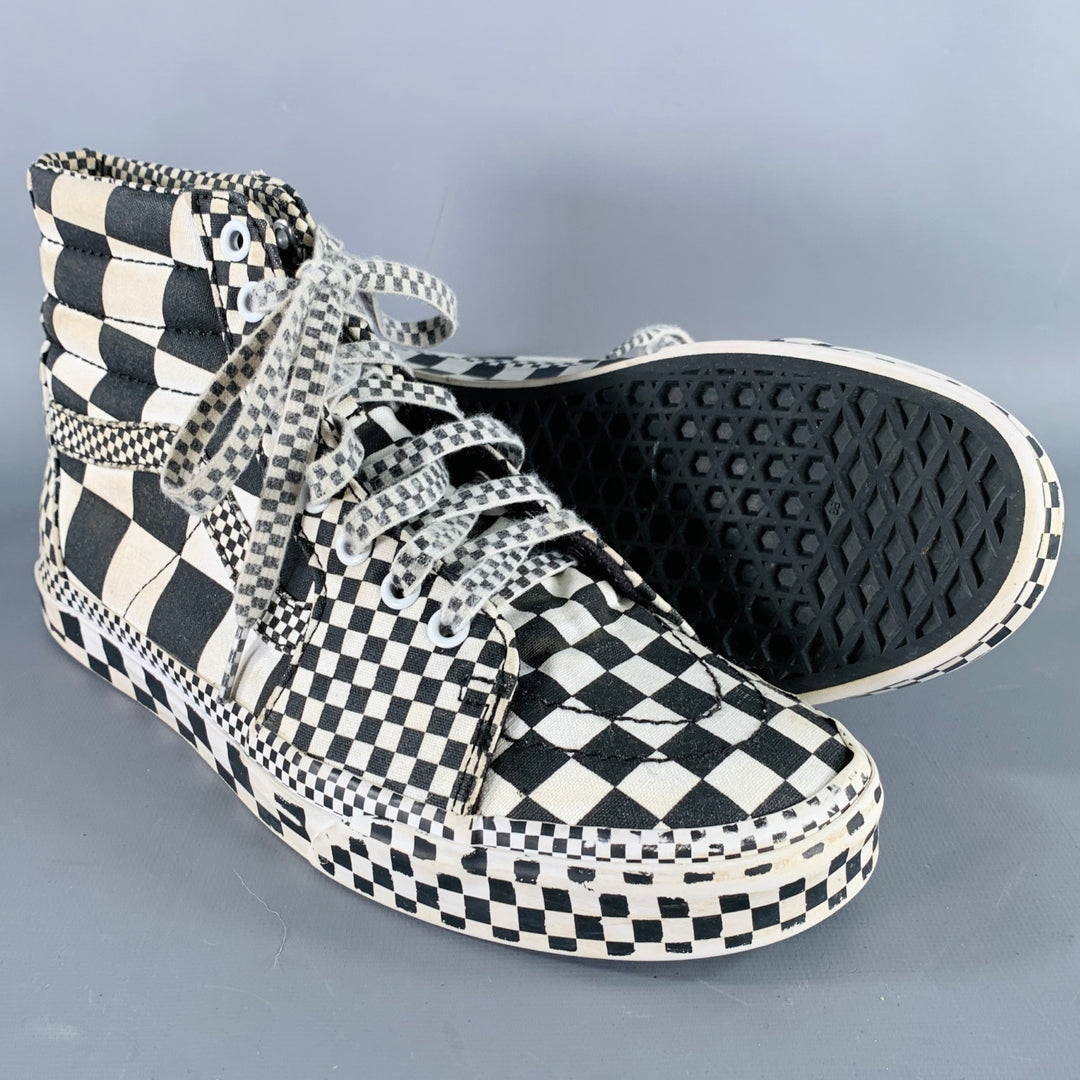 VANS Size 8.5 All Over Checkerboard Black White Checkered Canvas High Top Sneakers