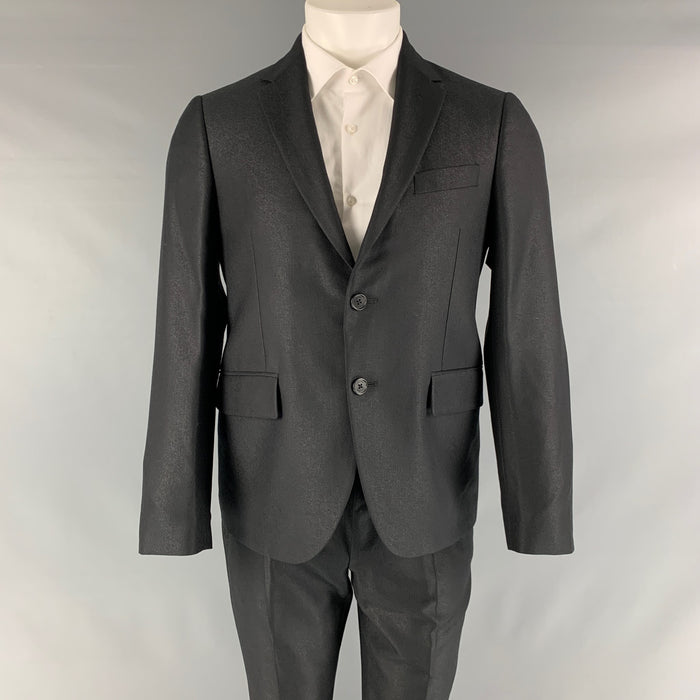 VERSACE Size 38 Black Solid Wool Silk Notch Lapel Suit