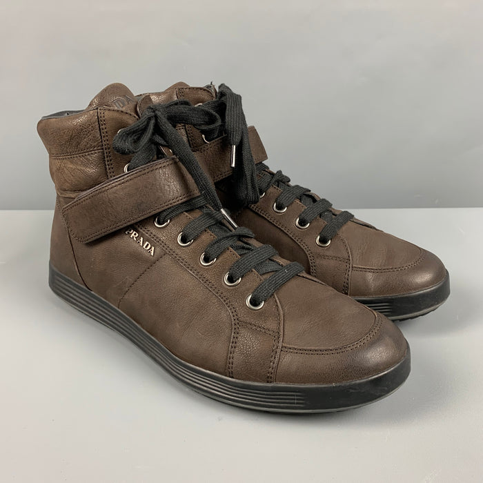 PRADA Size 11 Brown High Top Sneakers
