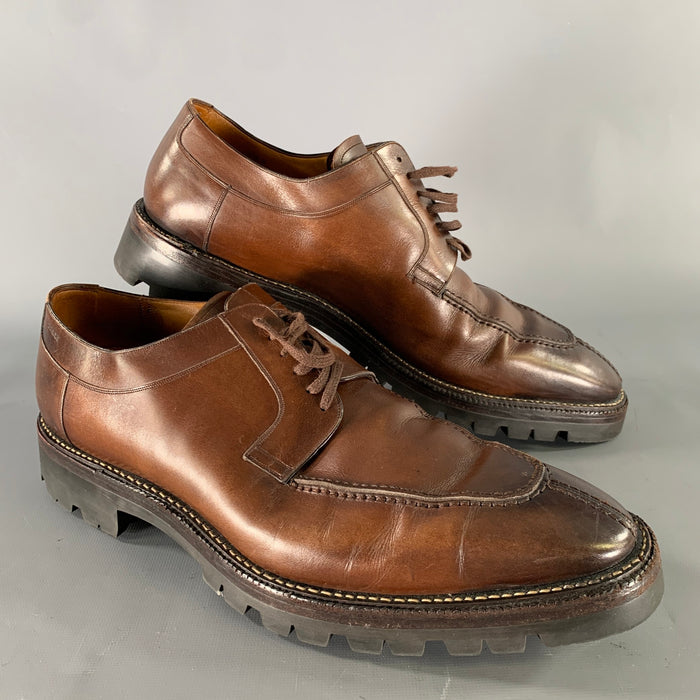 BALLY SCUBER Size 12 Brown Contrast Stitch Leather Derby Lace Up Shoes