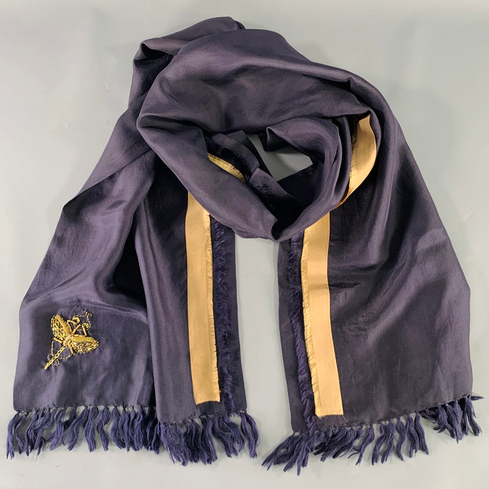 DRIES VAN NOTEN Navy Gold Embroidered Silk Scarf