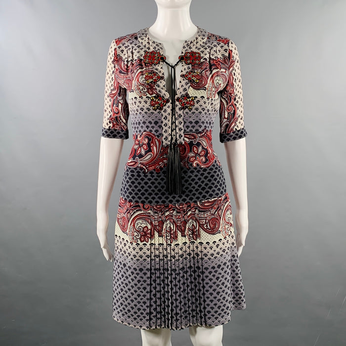 GUCCI Size 4 Multi Color Silk Chinoiserie Pleated Dress