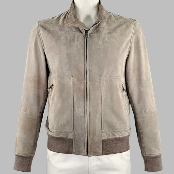 BOTTEGA VENETA Size 42 Grey Suede Zip Up Jacket