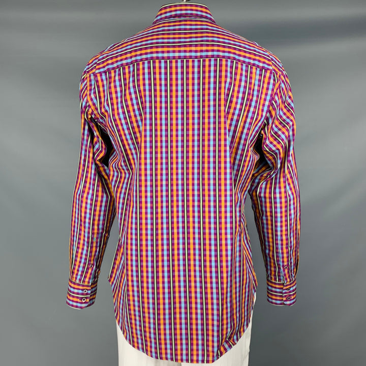 ROBERT GRAHAM Size L Purple Blue Orange Checkered Cotton Long Sleeve Shirt