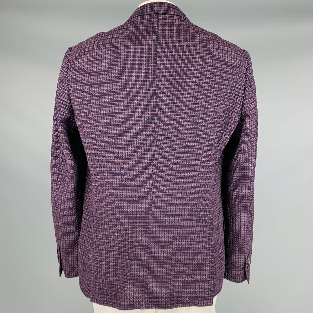 SAKS FIFTH AVENUE Size 44 Purple Navy Plaid Wool Blend Sport Coat