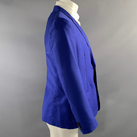 JIL SANDER Chest Size 42 Blue Cobalt Wool & Mohair Notch Lapel Sport Coat