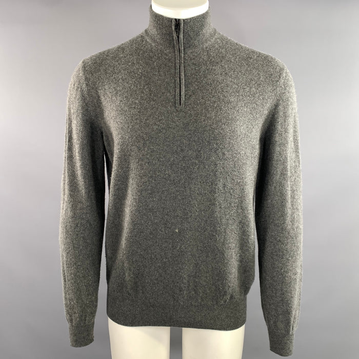 LORO PIANA Size M Grey Knit Cashmere 1/4 Zip Sweater