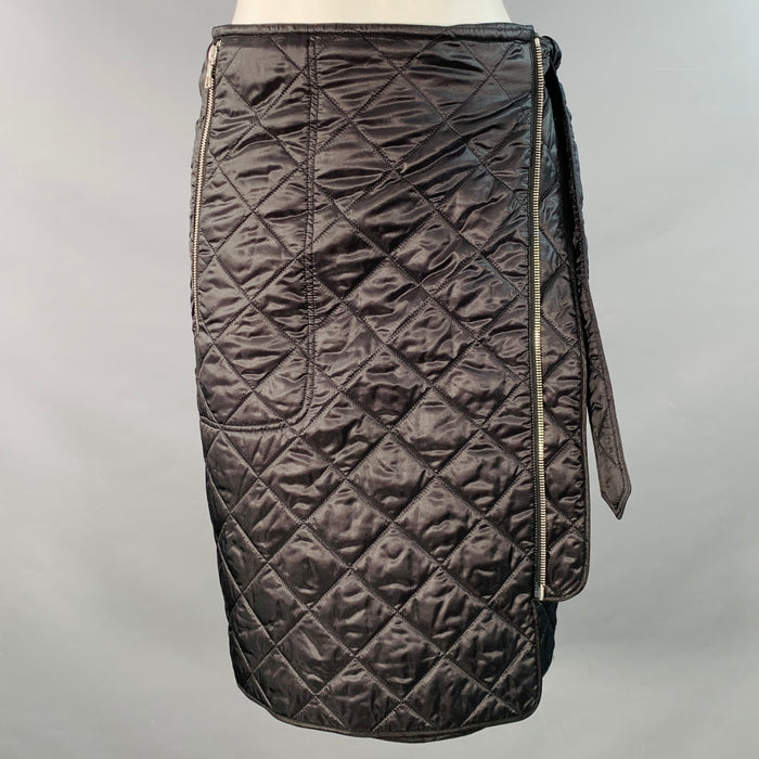 DRIES VAN NOTEN Size 2 Black Nylon Quilted Zip Pockets Wrap Skirt