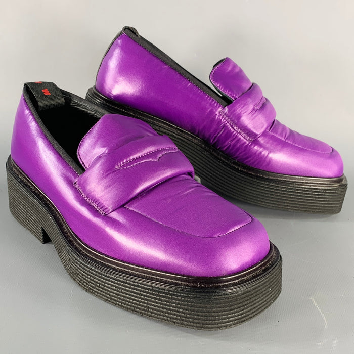 MARNI Size 9 Purple Black Techno Padded Platform Loafer Flats