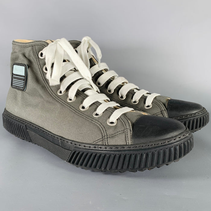 PRADA Size 11 Grey Black Canvas High Top Sneakers