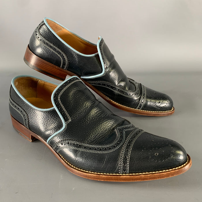 MIU MIU Size 9 Navy Light Blue Leather Spectator Loafers