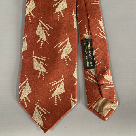 GIORGIO ARMANI Orange Silver Geometric Silk Tie