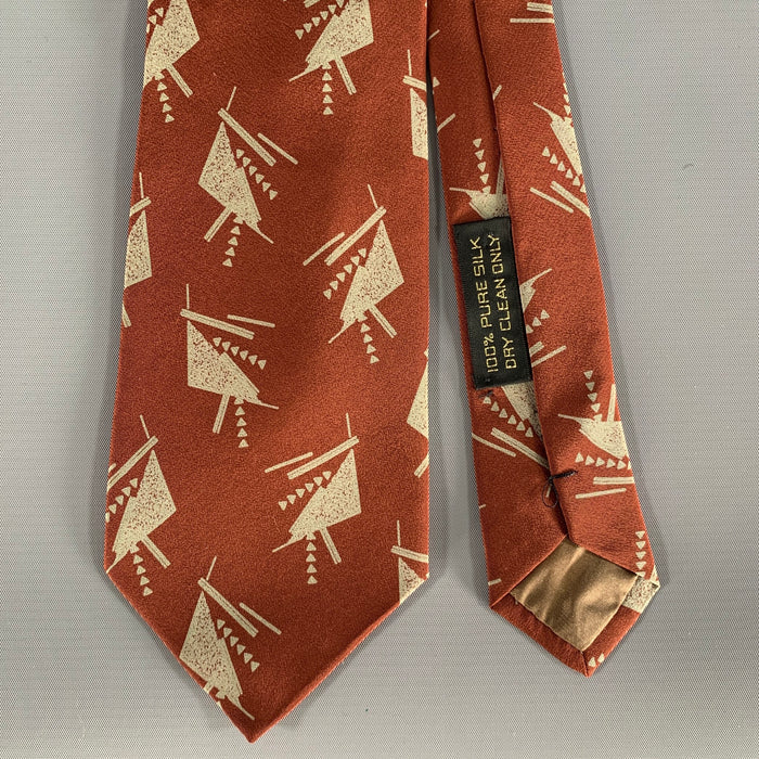 GIORGIO ARMANI Orange Silver Geometric Silk Tie