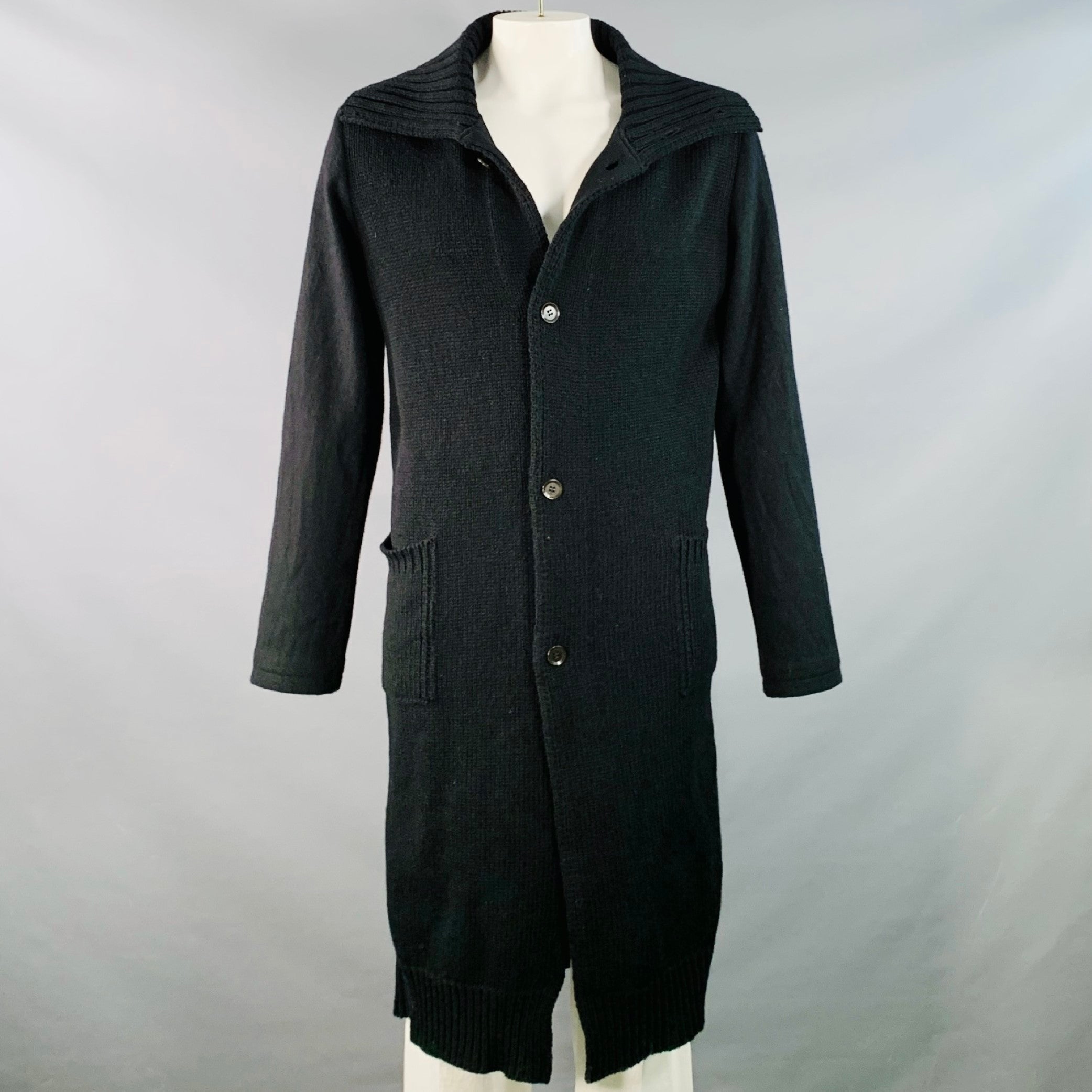YOHJI YAMAMOTO Size XL Black Knit Wool Blend Long Coat – Sui 