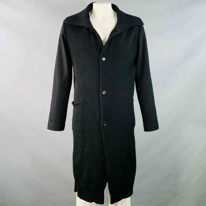 YOHJI YAMAMOTO Size XL Black Knit Wool Blend Long Coat