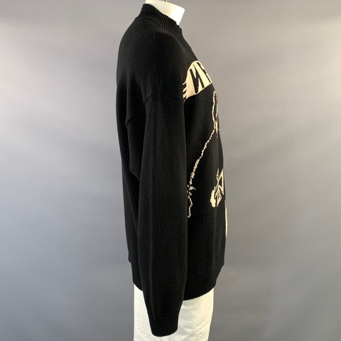 ENFANTS RICHES DEPRIMES SS2022 L Black White Knitted Cotton Crew Neck Sweater