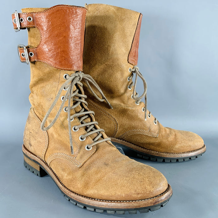 PAUL SMITH Size 7 Tan Distressed Leather Lace-Up Boots