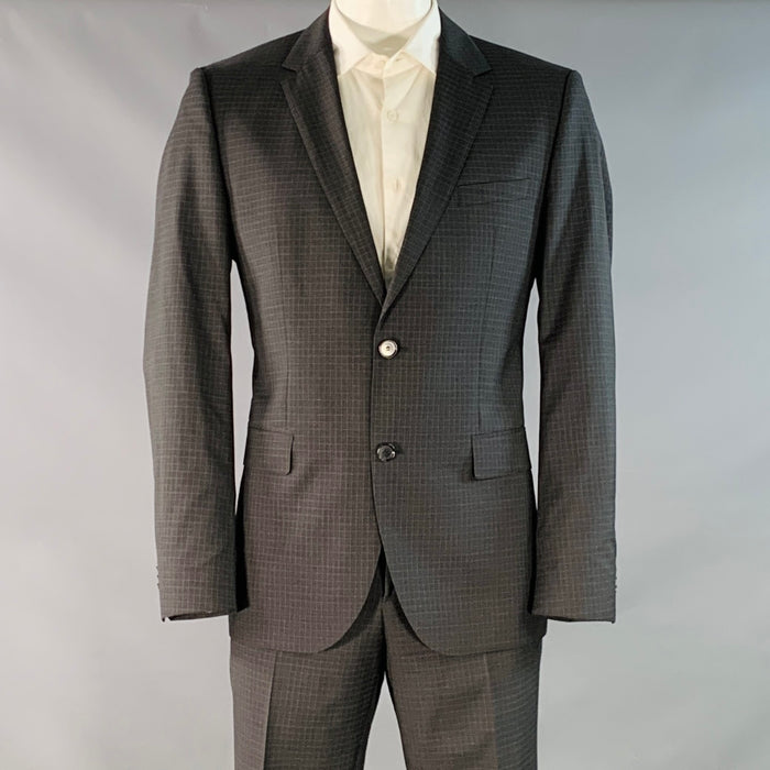HUGO BOSS Size 42 Regular Grey Black Checkered Virgin Wool Notch Lapel Suit