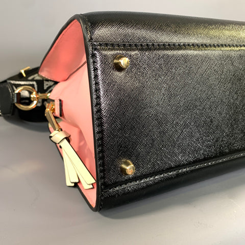 MARC JACOBS SS2018 Black Pink Color Block Saffiano Leather Handbag