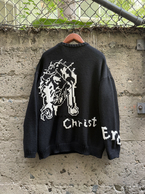 ENFANTS RICHES DEPRIMES FW2022 M Black White Knitted Merino Wool Crew Neck Sweater
