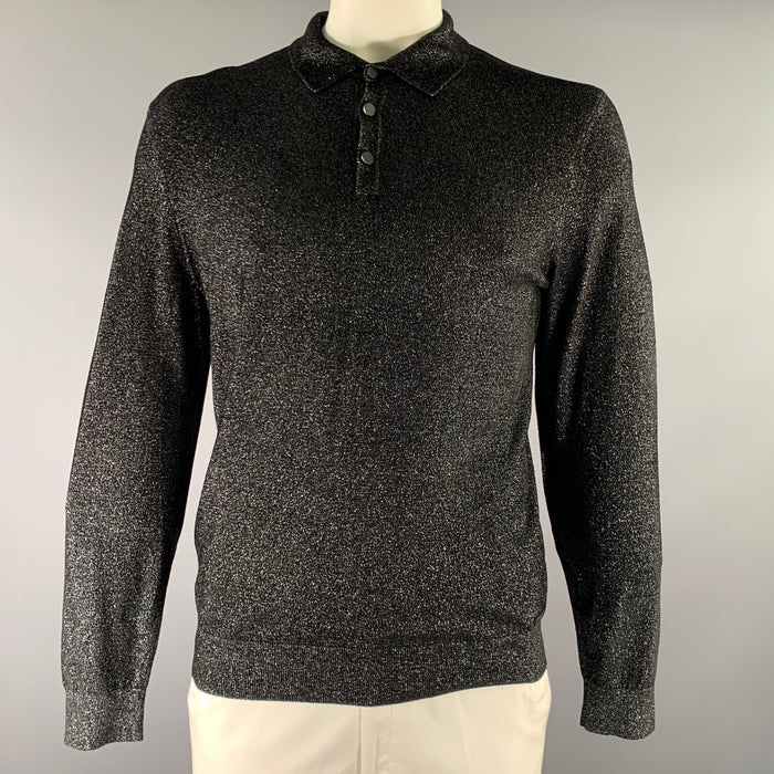 HUGO BOSS Size M Silver Grey Textured Ribbed Long Sleeve Shirt