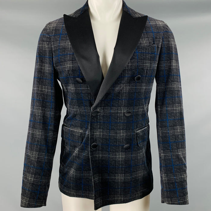 DSQUARED2 Size 40 Black Grey Plaid Cotton Blend Peak Lapel Sport Coat