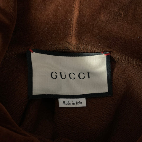 GUCCI Size S Brown Yellow Cotton Blend Logo Hooded Pullover