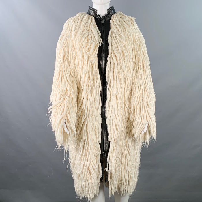TOM FORD FW14 Size XS Off White Black Silk Shaggy Lambskin Leather Trim Zip Up Coat