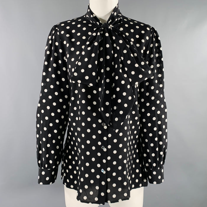 MICHAEL KORS COLLECTION Size 8 Black White Polka Dot Bow Shirt