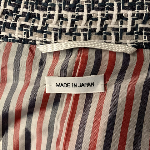 THOM BROWNE FW2021 Size L Navy White Woven Cotton Nylon Zip Up Jacket