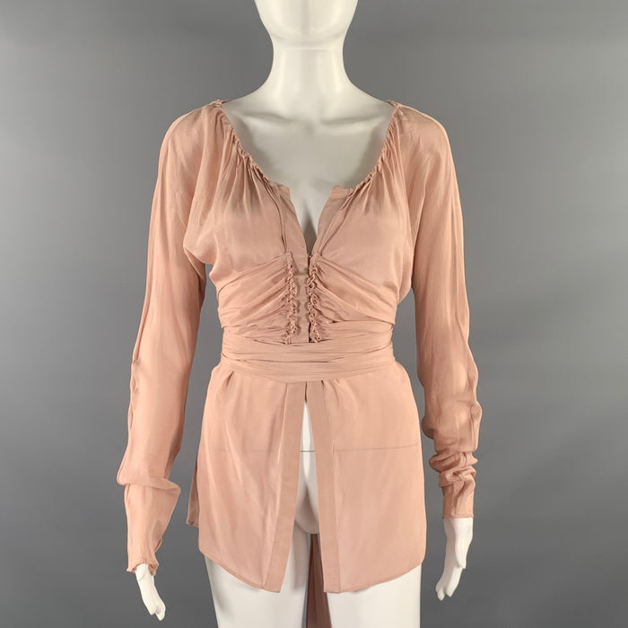 GUCCI Size M Taupe Silk Blouse
