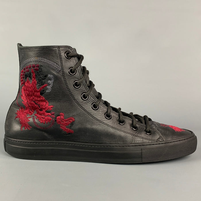 GUCCI by TOM FORD SS 2001 Size 12 Black Red Dragon Print Leather High Top Sneakers
