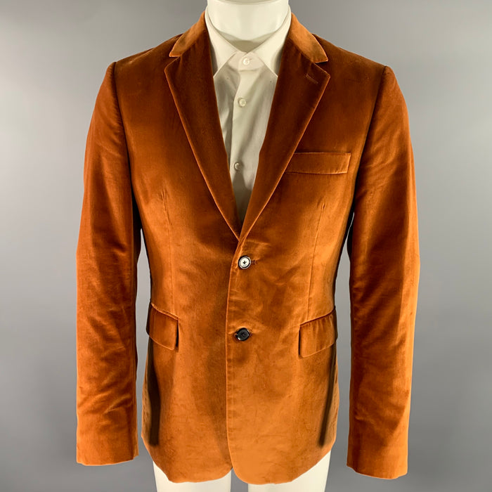 PAUL SMITH Size 40 Orange Copper Velvet Cotton Notch Lapel Sport Coat