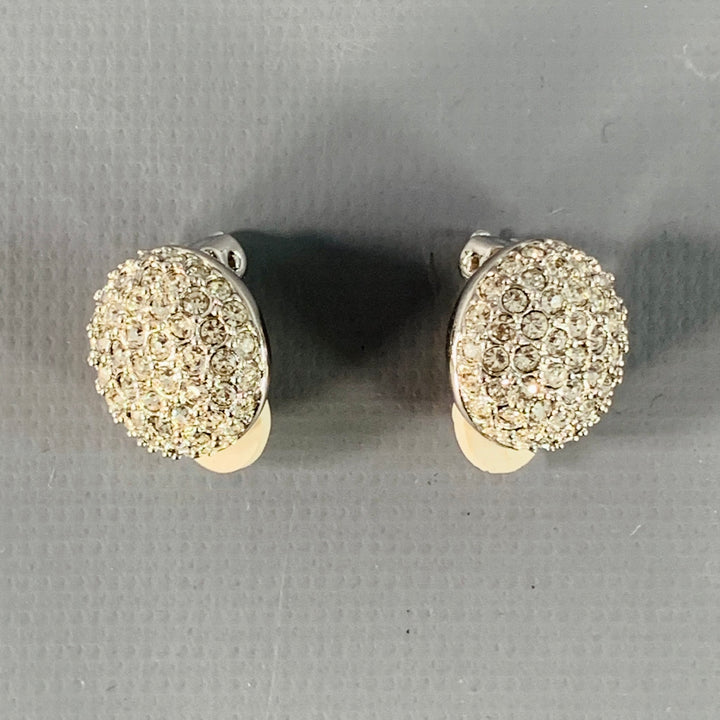 NINA RICCI Silver Rhinestones Metal Round Clip-On Earrings