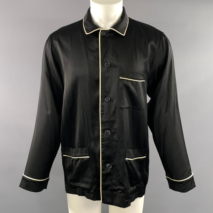 DRIES VAN NOTEN Size 38 Black White Piping Viscose Cotton Long Sleeve Shirt