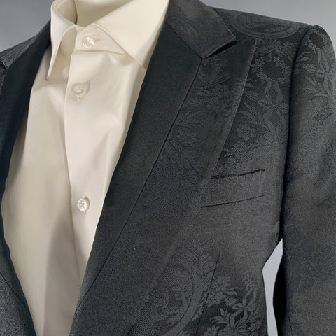 DIOR HOMME Chest Size Black Floral Polyester Blend Tuxedo Sport Coat
