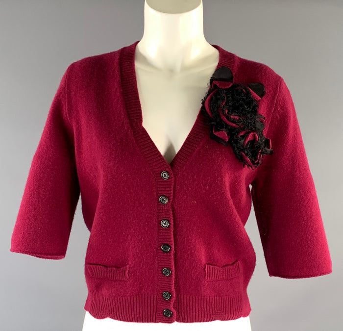 MARC JACOBS Size S Black Burgundy Cashmere Blend Short Cardigan Womens