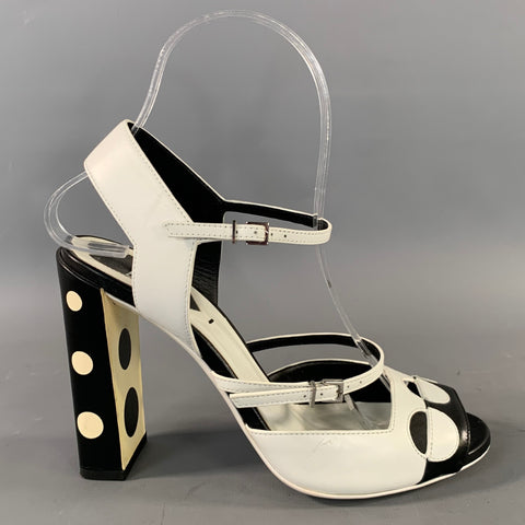 FENDI Size 6 Black White Leather Polka Dot Sandals