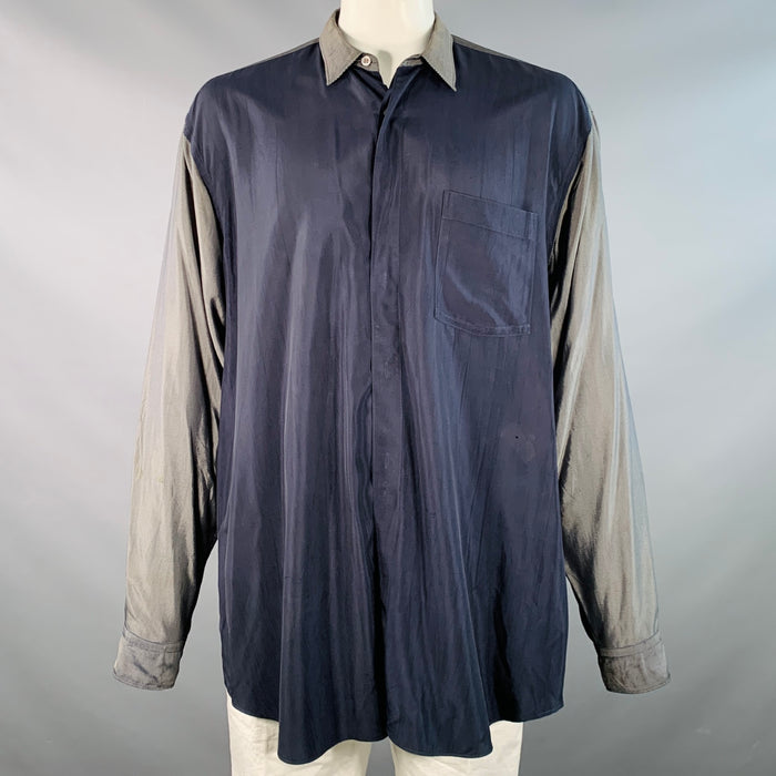 COMME des GARCONS Vintage Size XXL Navy White Stripe Nylon Oversized Long Sleeve Shirt