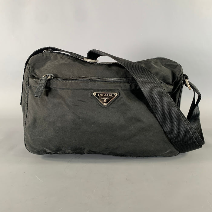 PRADA Black Silver Logo Nylon Shoulder Bag Bags