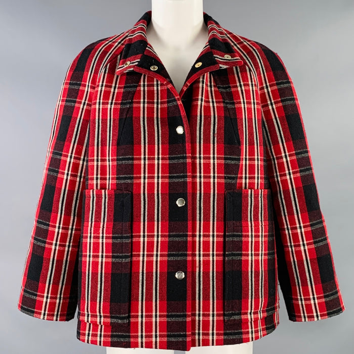 MARNI Size 8 Red Black Polyester Blend Plaid Snaps Jacket