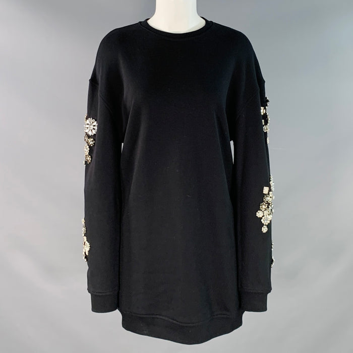 MCQ by ALEXANDER MCQUEEN Size XXS Black Cotton Blend Crystal Embellishment Sweatshirt Dress